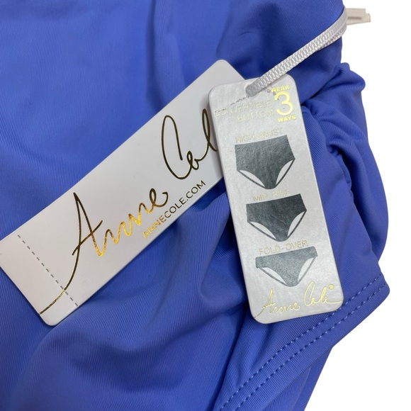 Anne Cole Convertible High Waist Shirred Swim Bottom Periwinkle Blue 20W New - Picture 3 of 7